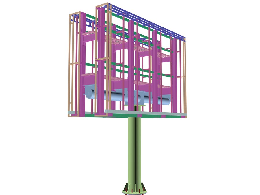 美国双面屏单立柱广告塔3D结构图